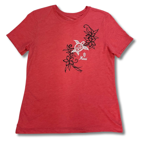 Flower Honu2 (Turtle) Ladies Crew Neck T-Shirt (Small, X-Large and XX-Large Only)