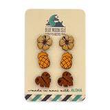 Wood Stud Earrings Set