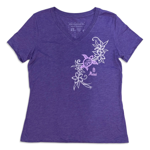 Flower Honu2 Ladies V-Neck