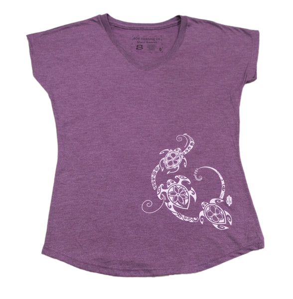 Three Flower Honu (Turtle) Ladies V-Neck (Small Only)