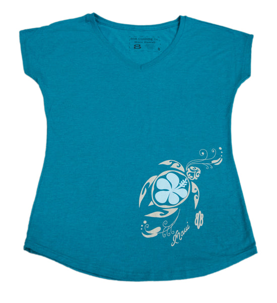 Flower Honu (Turtle) V-Neck T-Shirt (Small and Medium only)